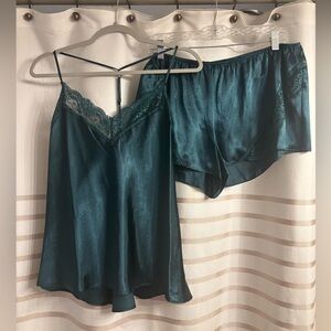 Teal Lace Satin Sleepwear Set